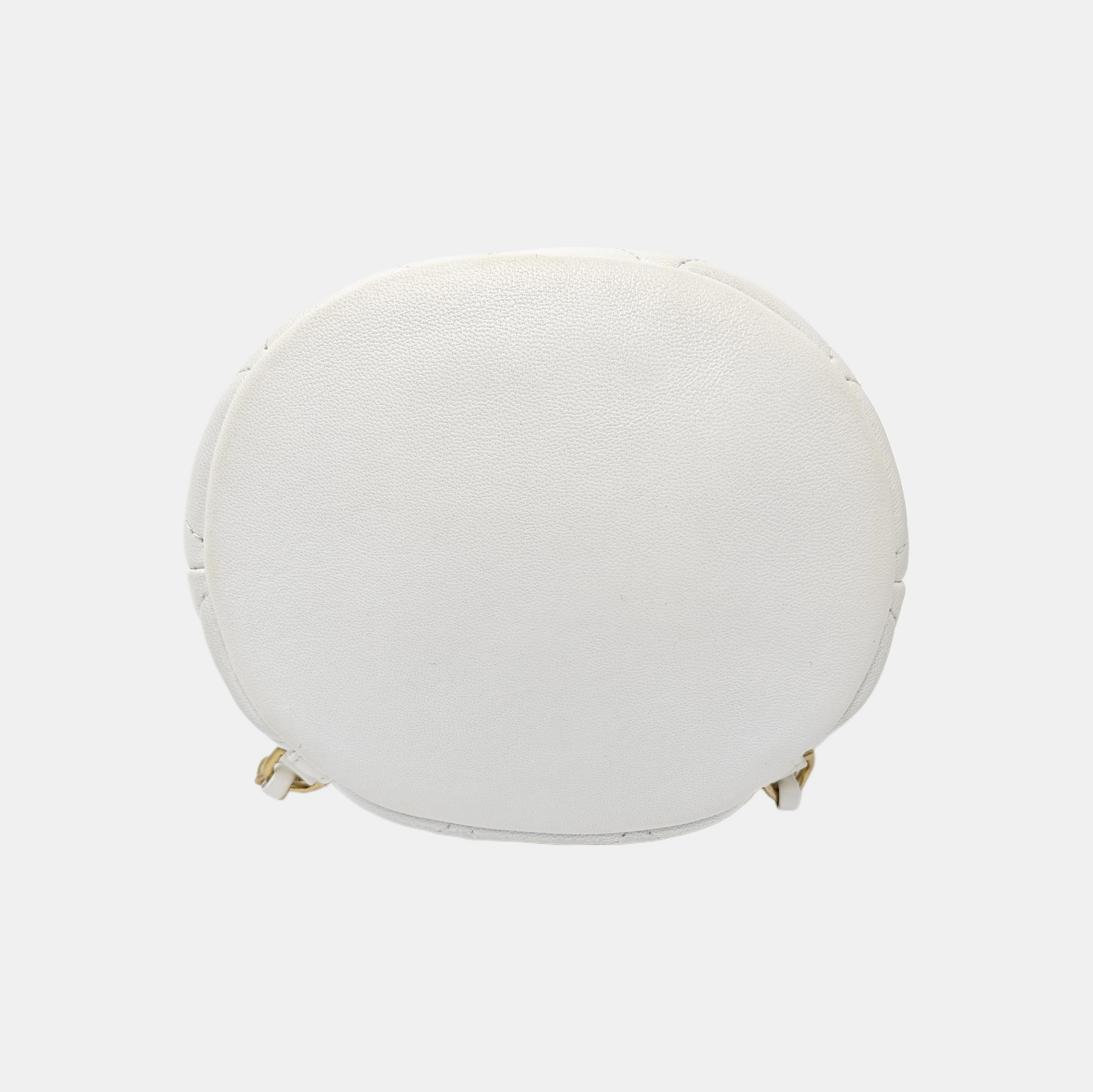Quilted Lambskin Bucket Bag White