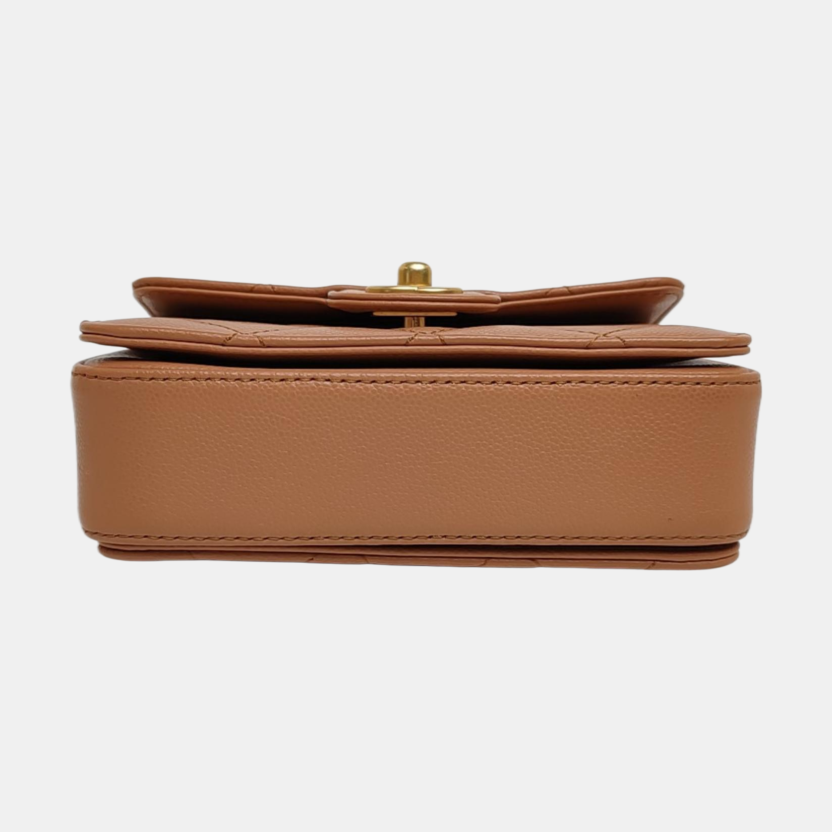Authenticated pre-owned  CLASSIC FLAP Mini Quilted Grained Calfskin Beige - Shoulder Bag at Looply