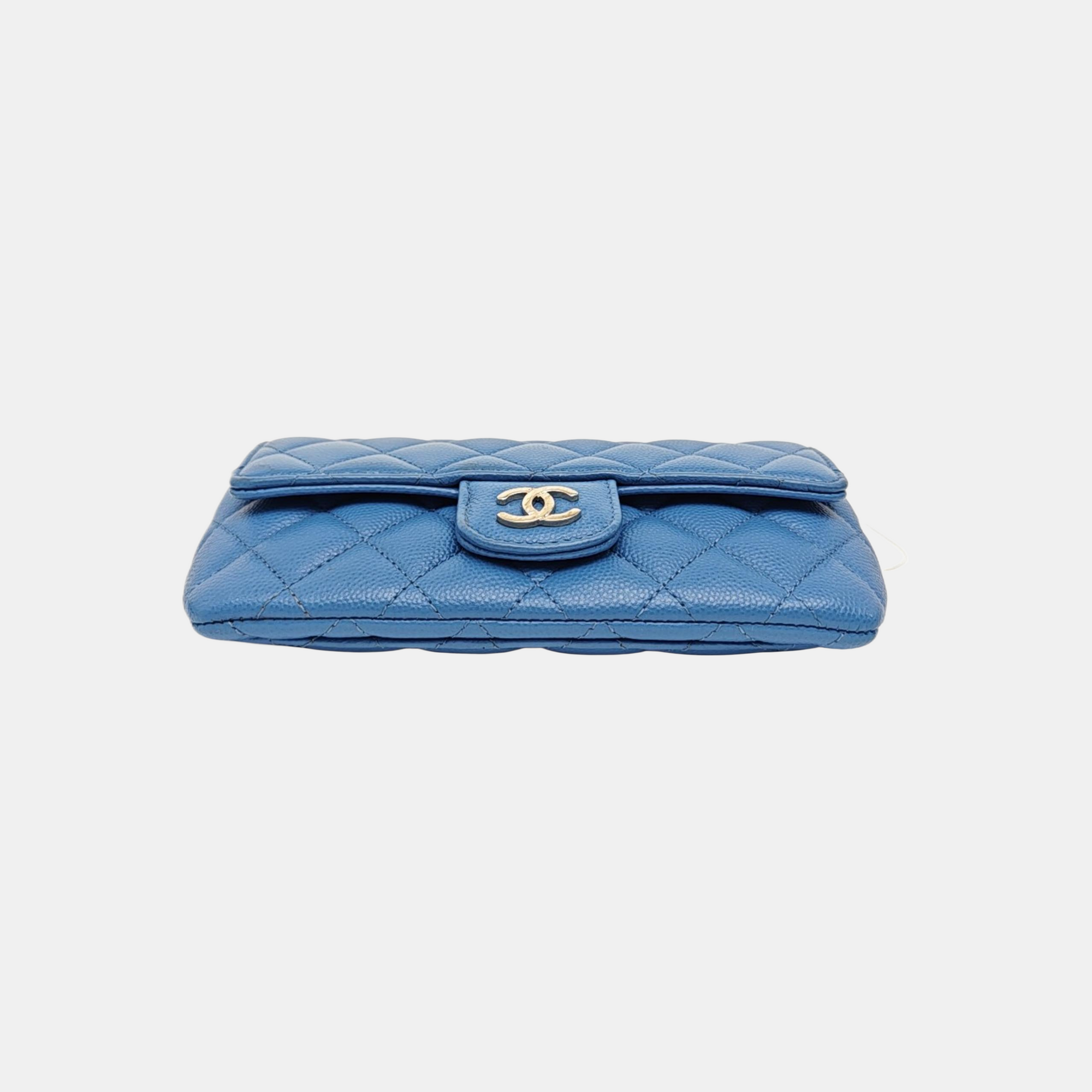Quilted Grained Calfskin Shoulder Bag Blue