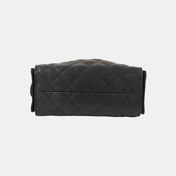 CHANEL 25 Mini Quilted Grained Calfskin Black