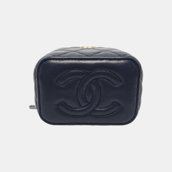 VINTAGE COSMETIC BAGS Quilted Lambskin Blue