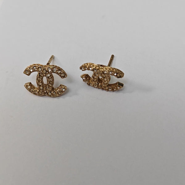 CC Logo Metal Gold Stud Earrings