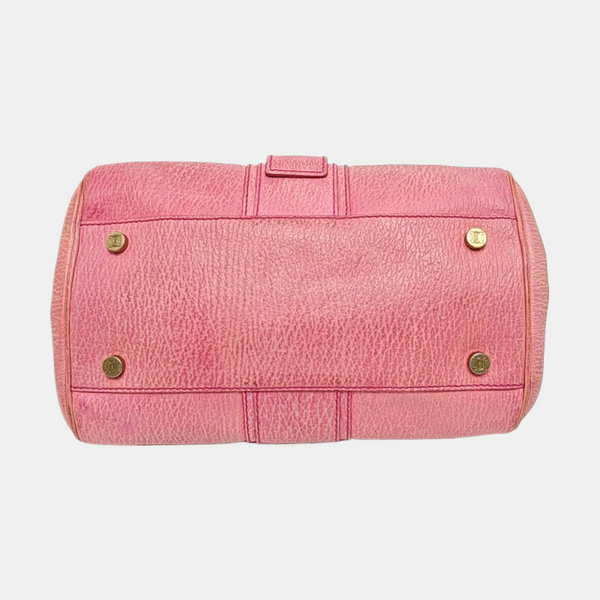 Leather Top Handle Bag Pink