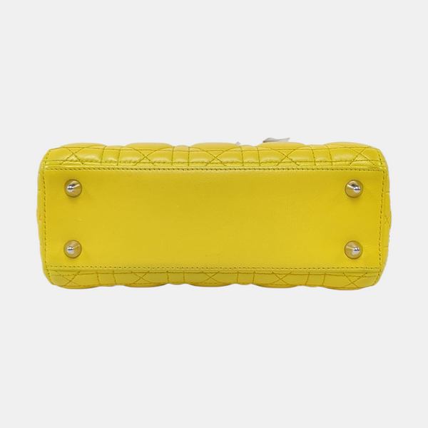Authenticated pre-owned  Lady Dior Small Cannage Lambskin Yellow - Tote Bag at Looply