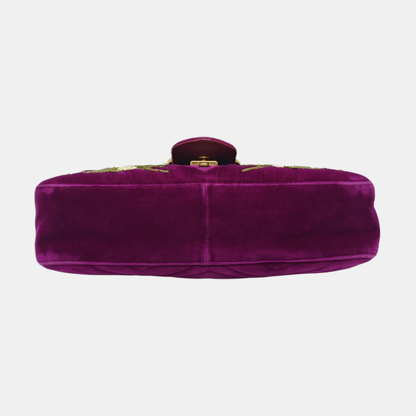 Authenticated pre-owned  GG Marmont Large Quilted Velvet Purple - Shoulder Bag at Looply