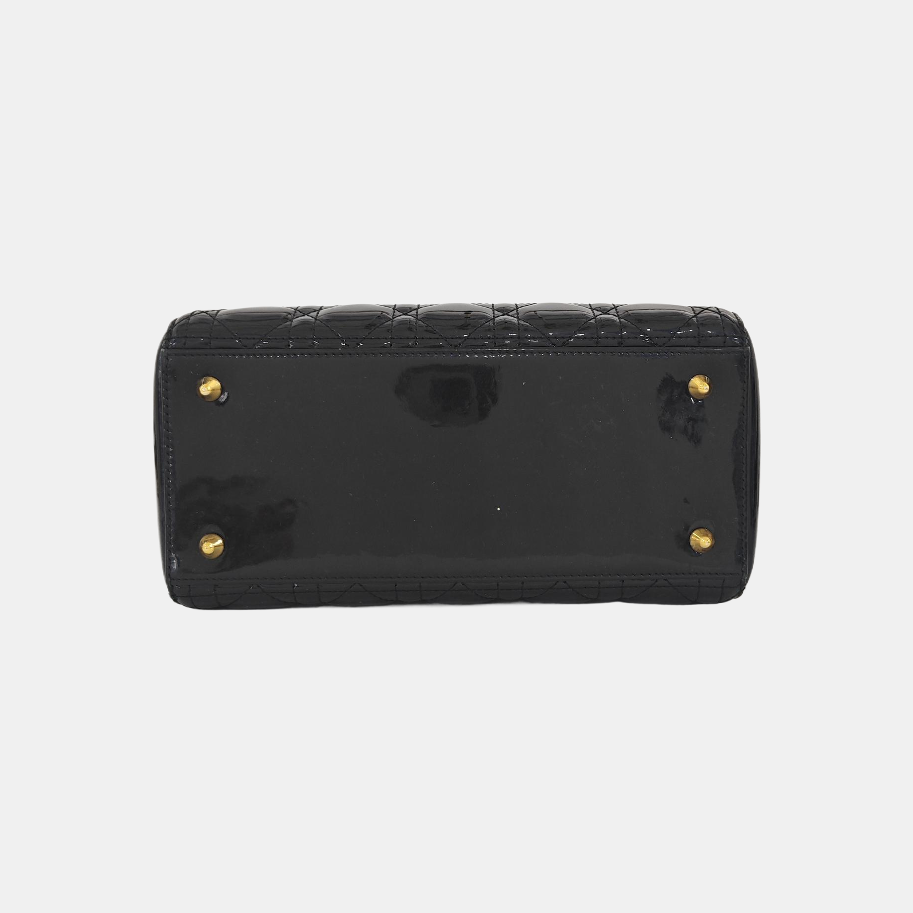 Lady Dior Medium Cannage Patent Leather Black