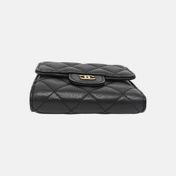Quilted Grained Calfskin Wallet Black