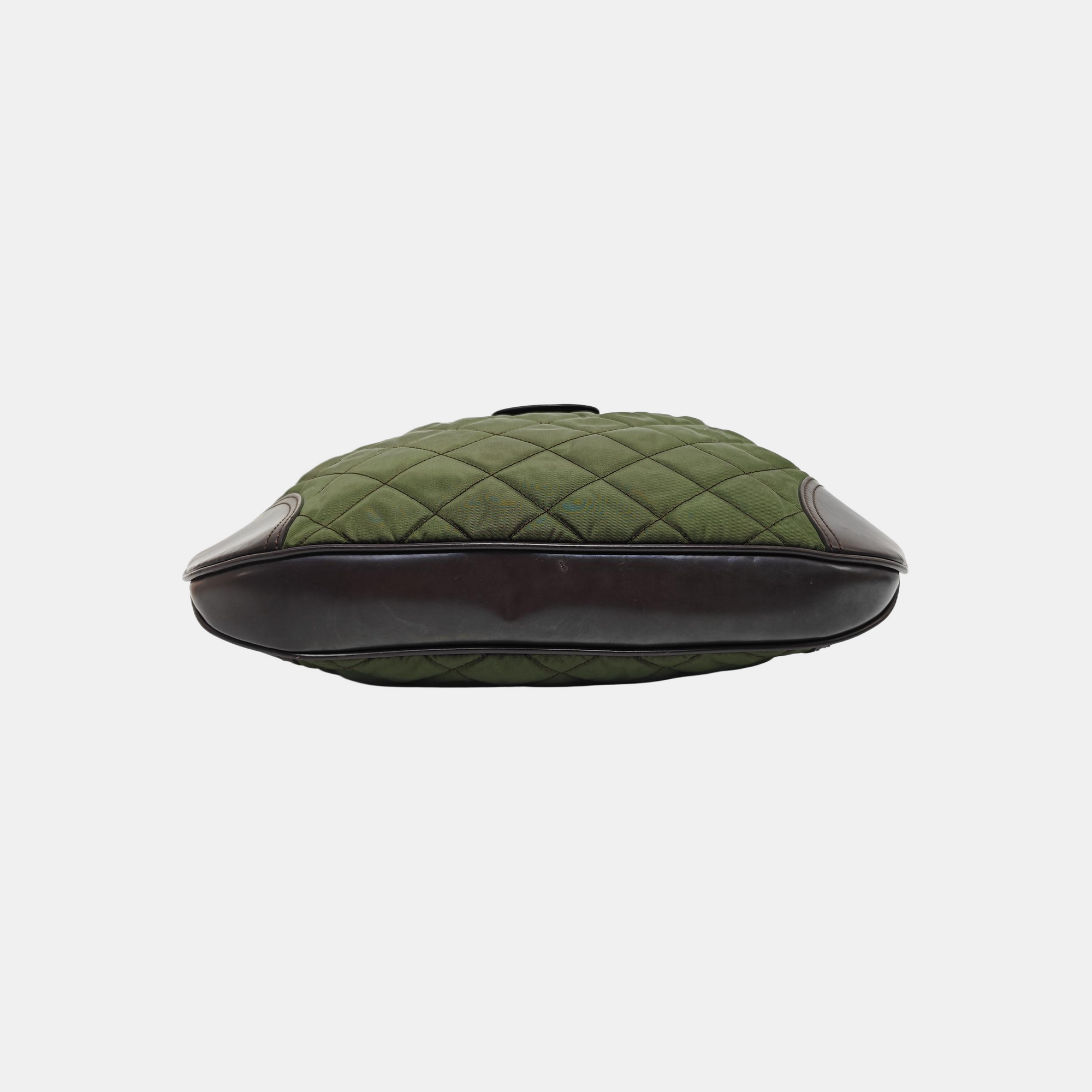 Quilted Nylon Shoulder Bag Green