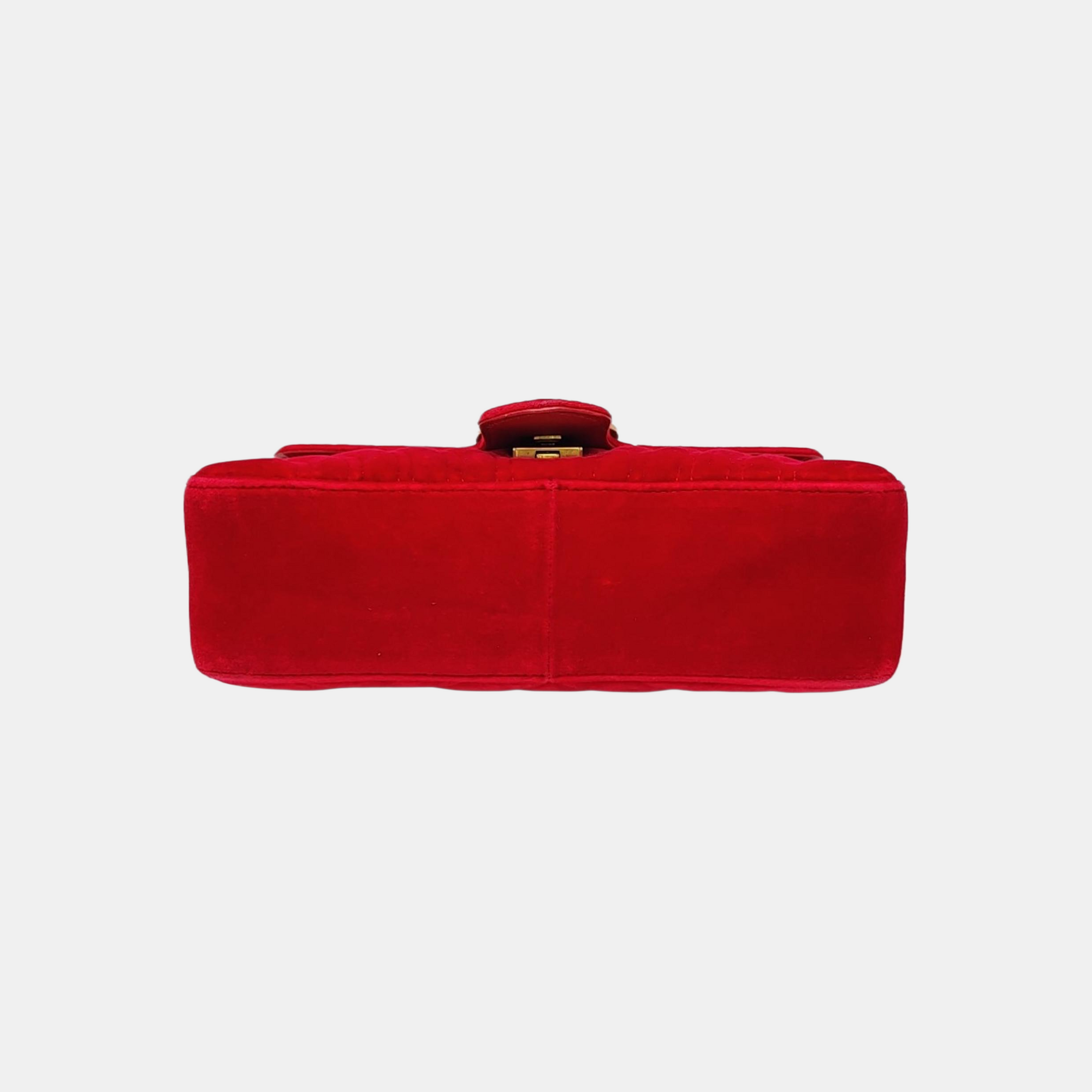 GG Marmont Medium Quilted Velvet Red
