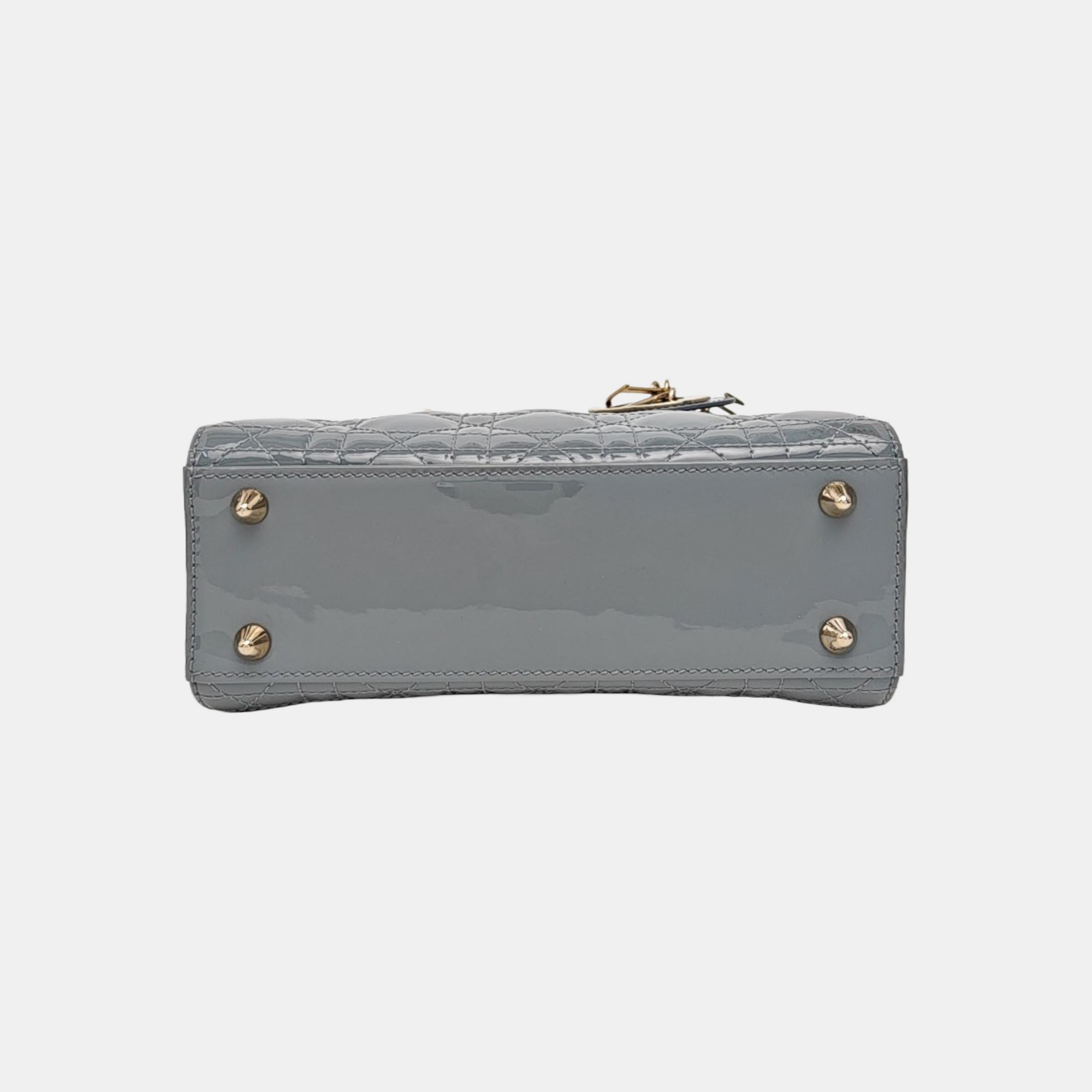 Lady Dior Small Cannage Patent Leather Gray