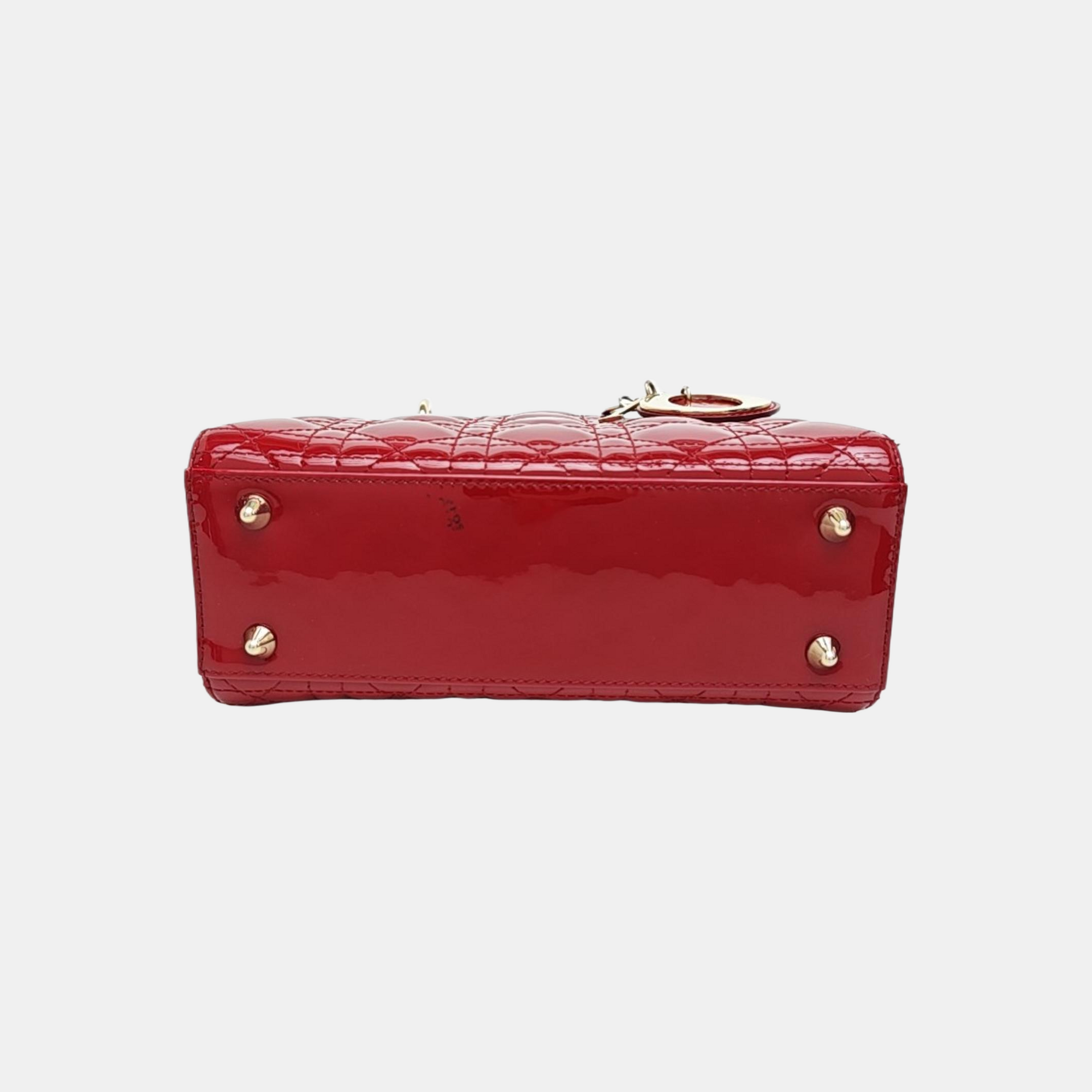 Lady Dior Small Cannage Patent Leather Red