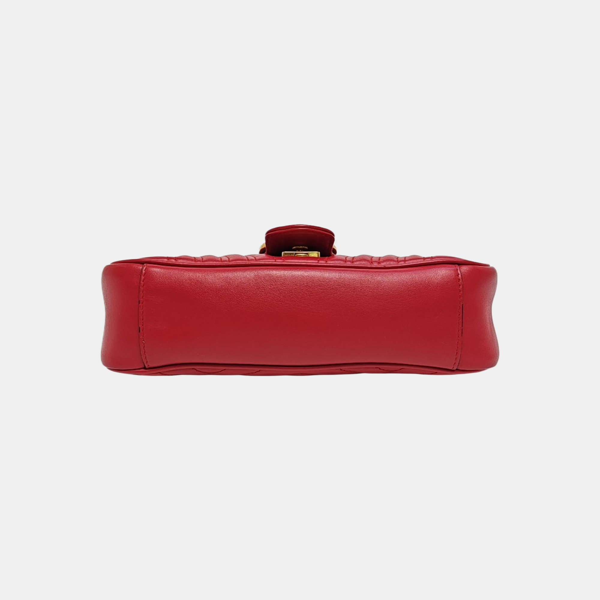 GG Marmont Mediana Piel Acolchada Roja