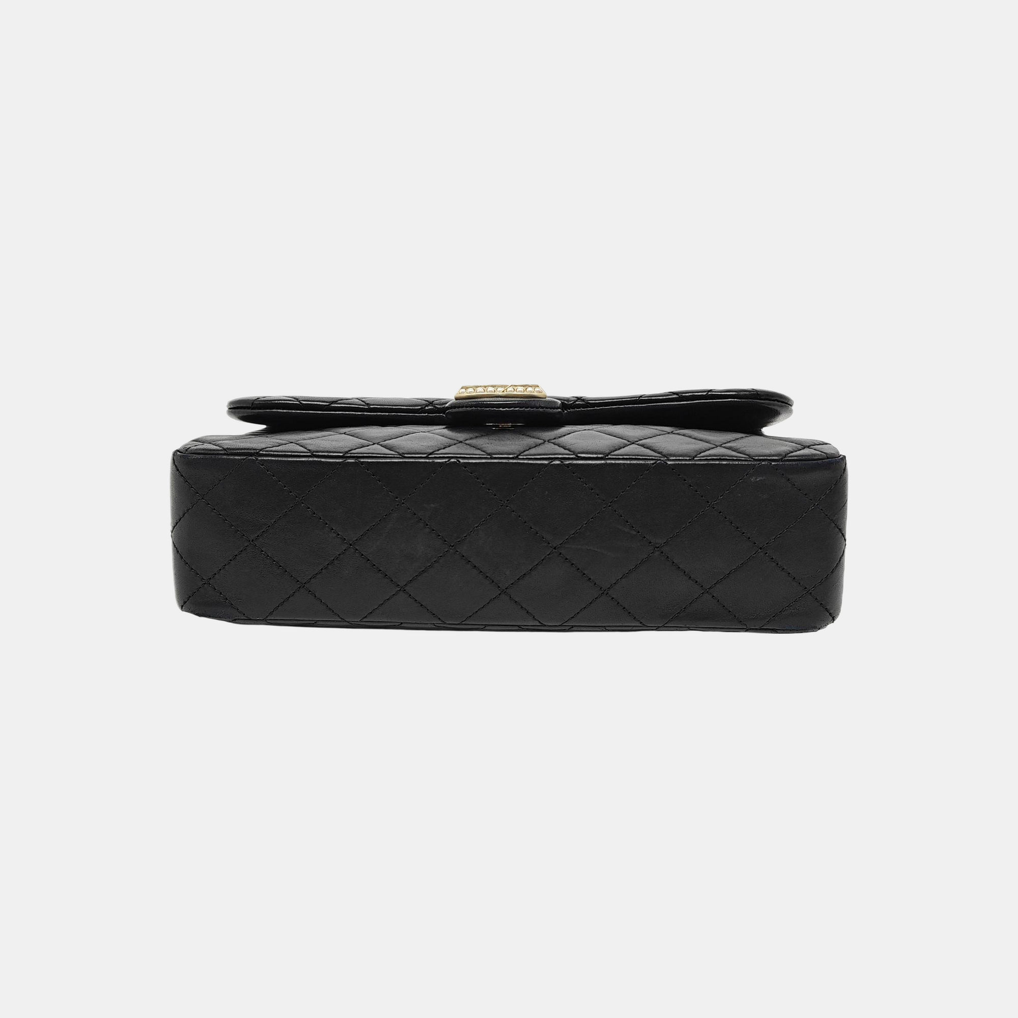 Quilted Lambskin Top Handle Bag Black