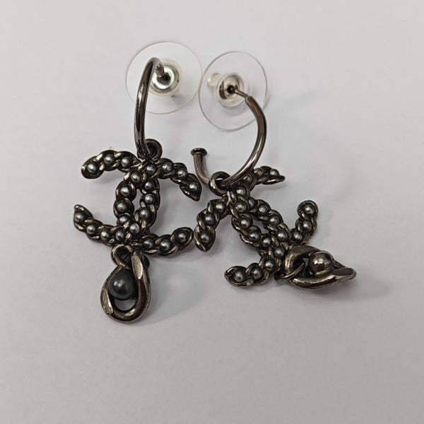 CC Logo Metal Gray Stud Earrings