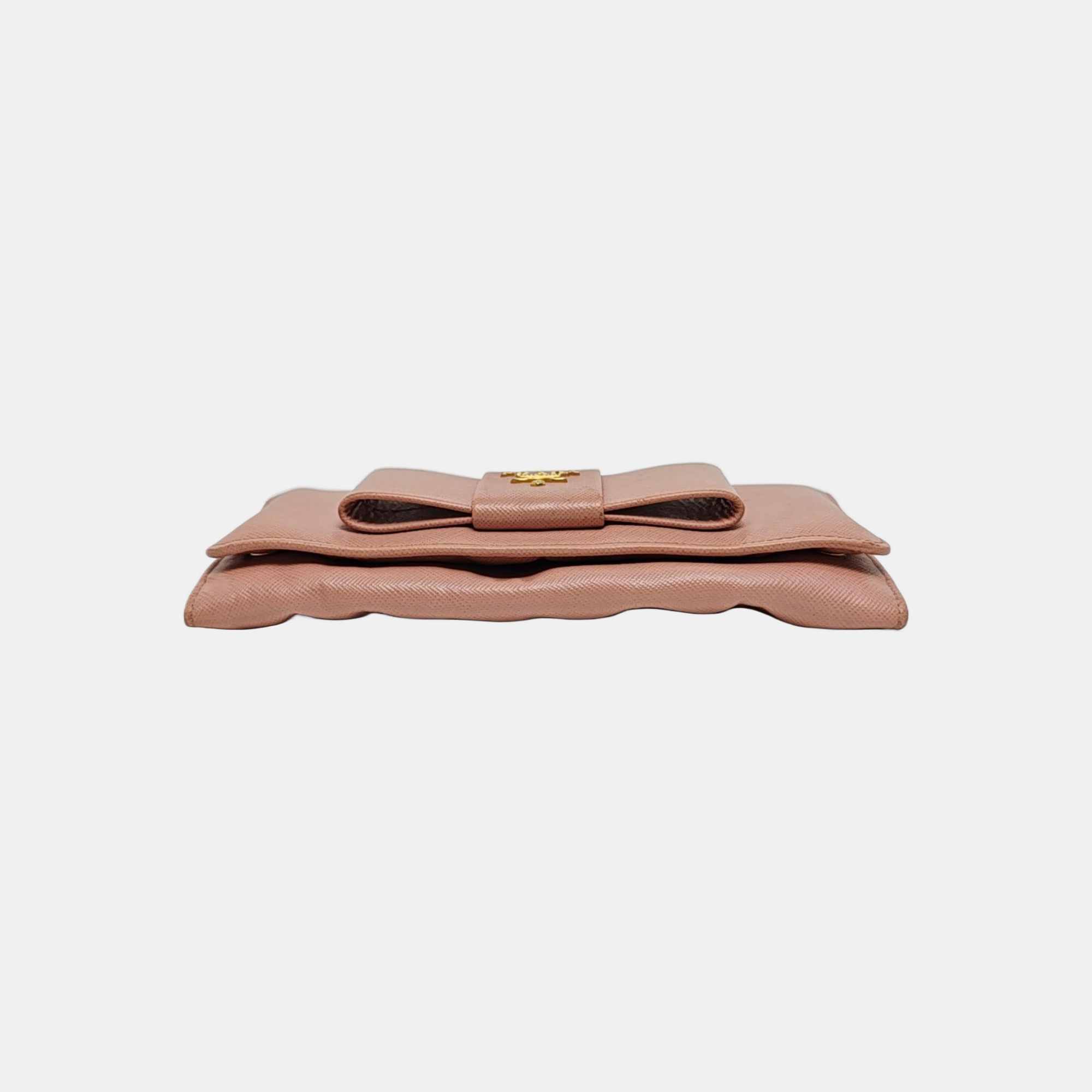 Fiocco Bow Saffiano Calfskin Pink Wallet