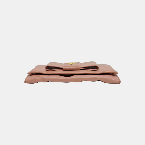Fiocco Bow Saffiano Calfskin Pink Wallet
