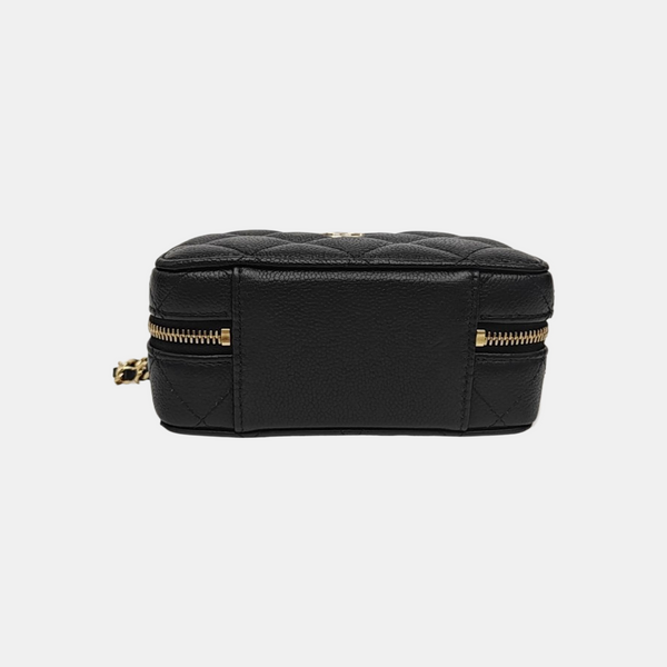 Quilted Grained Calfskin Shoulder Bag Black
