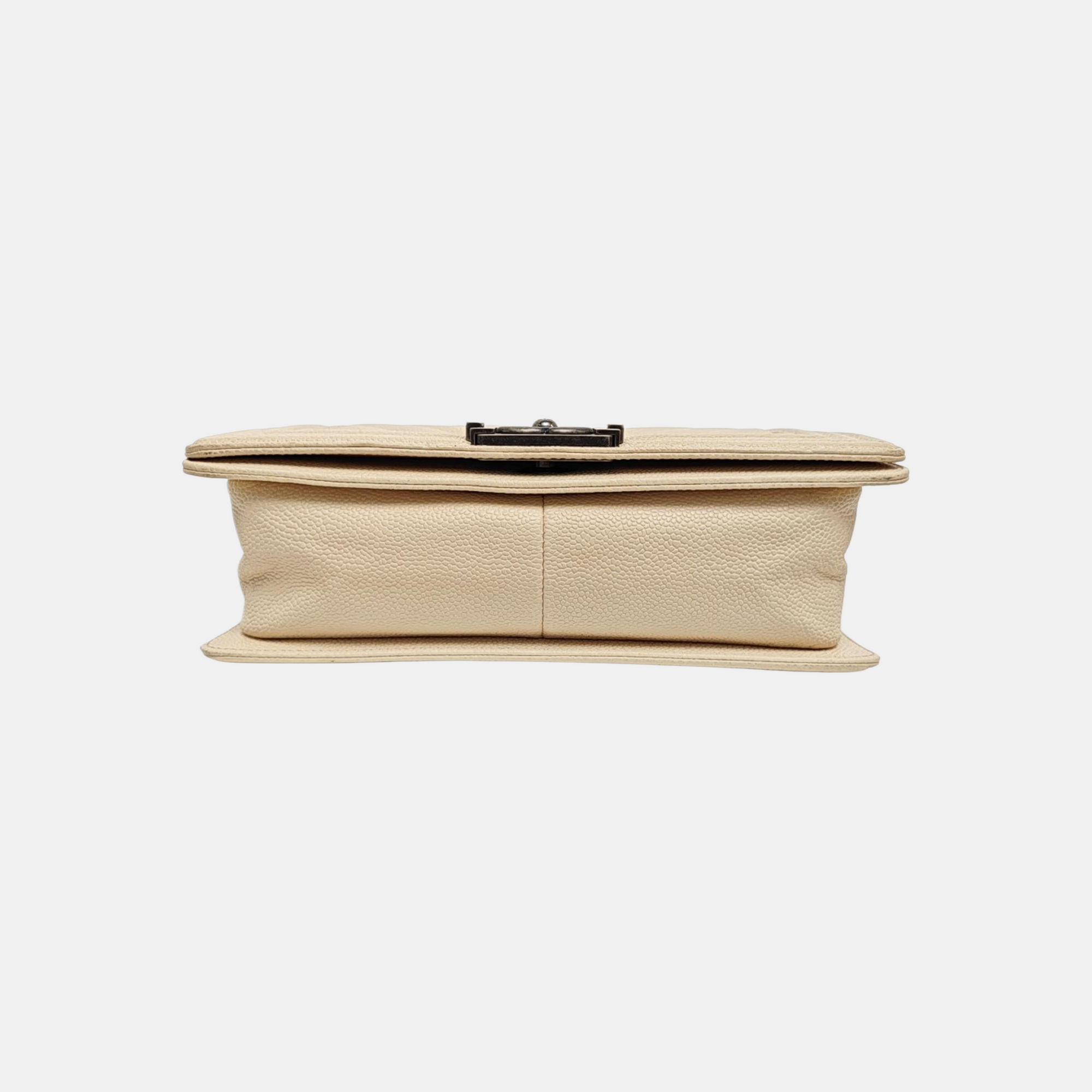 BOY CHANEL Medium Chevron Grained Calfskin White