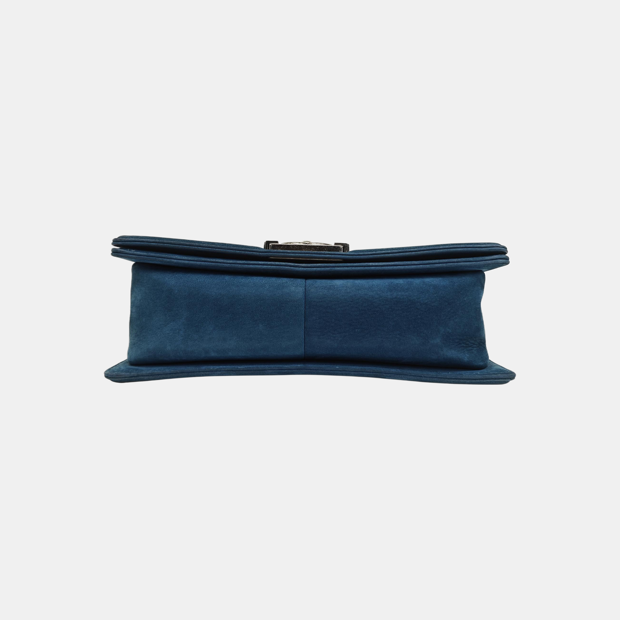 BOY CHANEL Medium Chevron Suede Blue