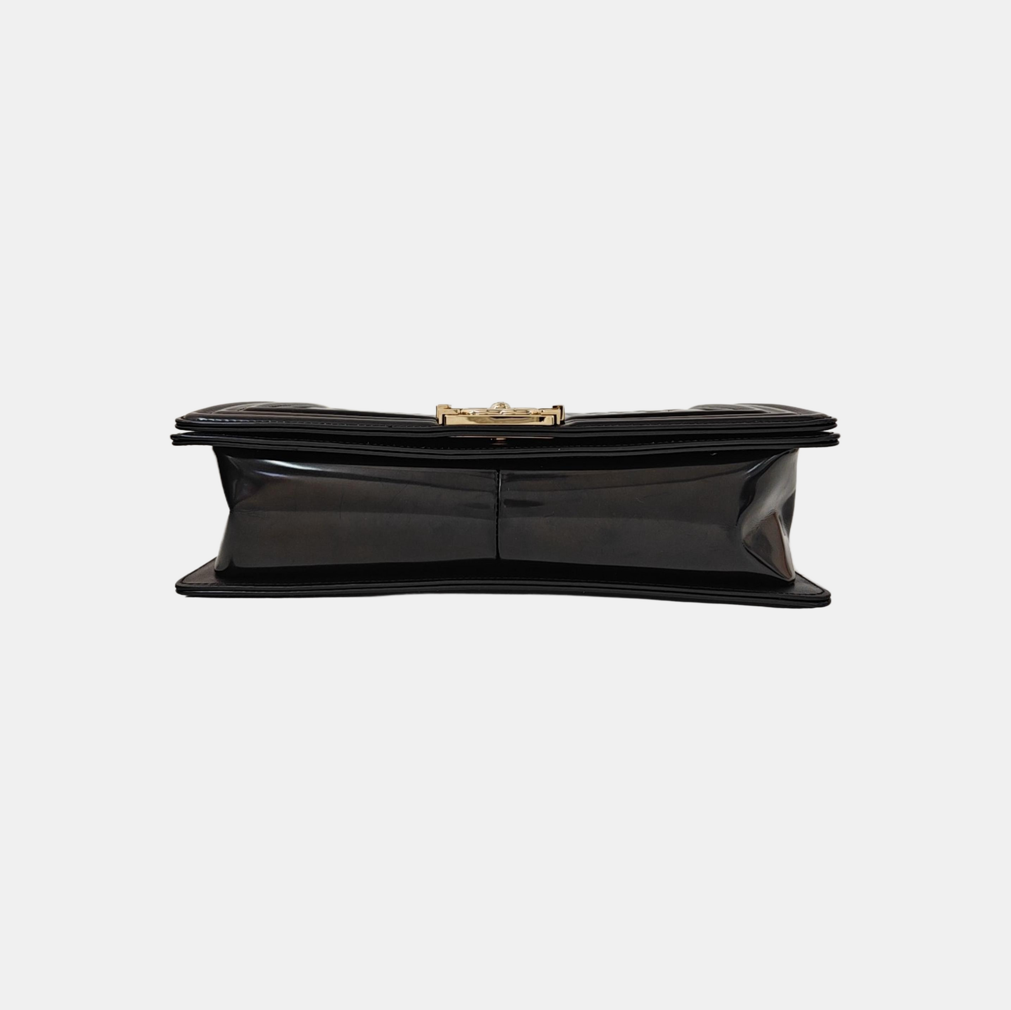 BOY CHANEL Large Quilted Patent Leather Black