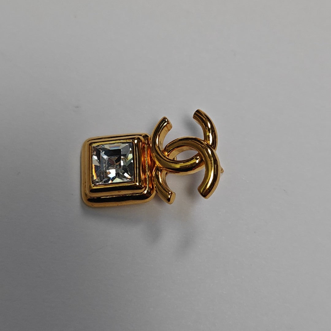 CC Logo Metal Gold Stud Earrings