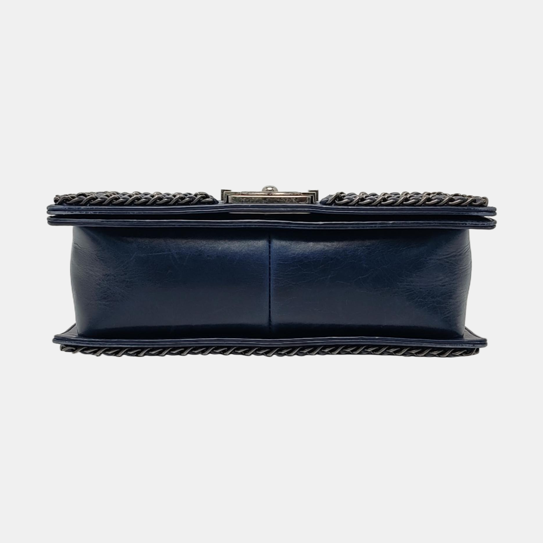 Authenticated pre-owned  BOY CHANEL Medium Quilted Calfskin Blue - Crossbody Bag at Looply