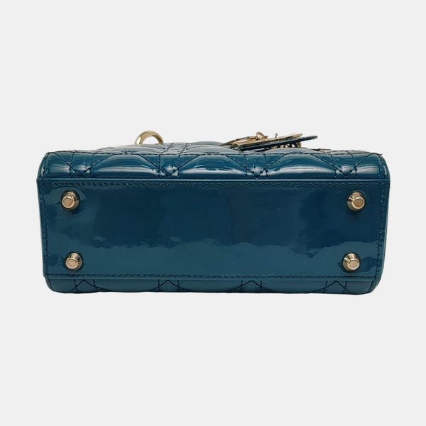 Lady Dior Mini Cannage Patent Leather Blue