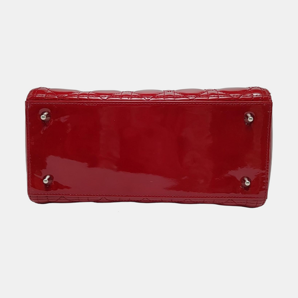 Authenticated pre-owned  Lady Dior Medium Cannage Patent Leather Red - Tote Bag at Looply