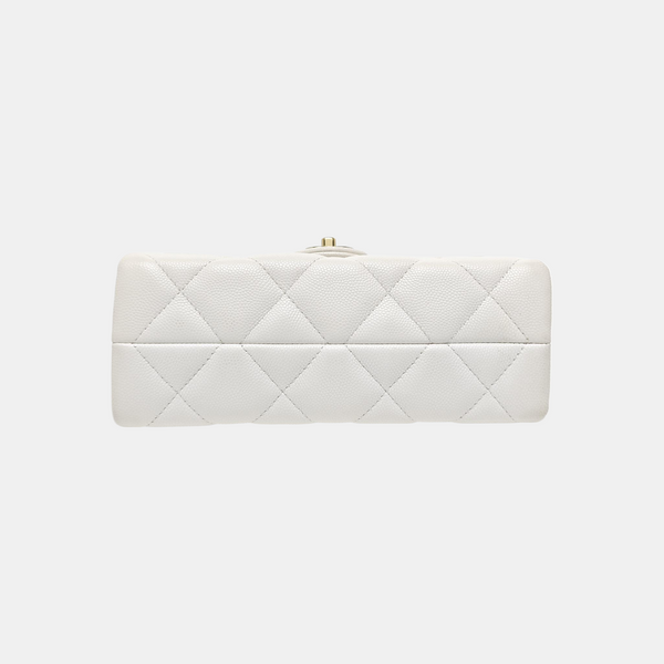 Quilted Grained Calfskin Shoulder Bag White