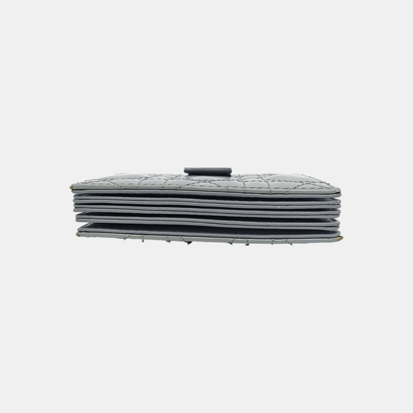 Lady Dior Super Mini Cannage Patent Leather Gray Card Holder
