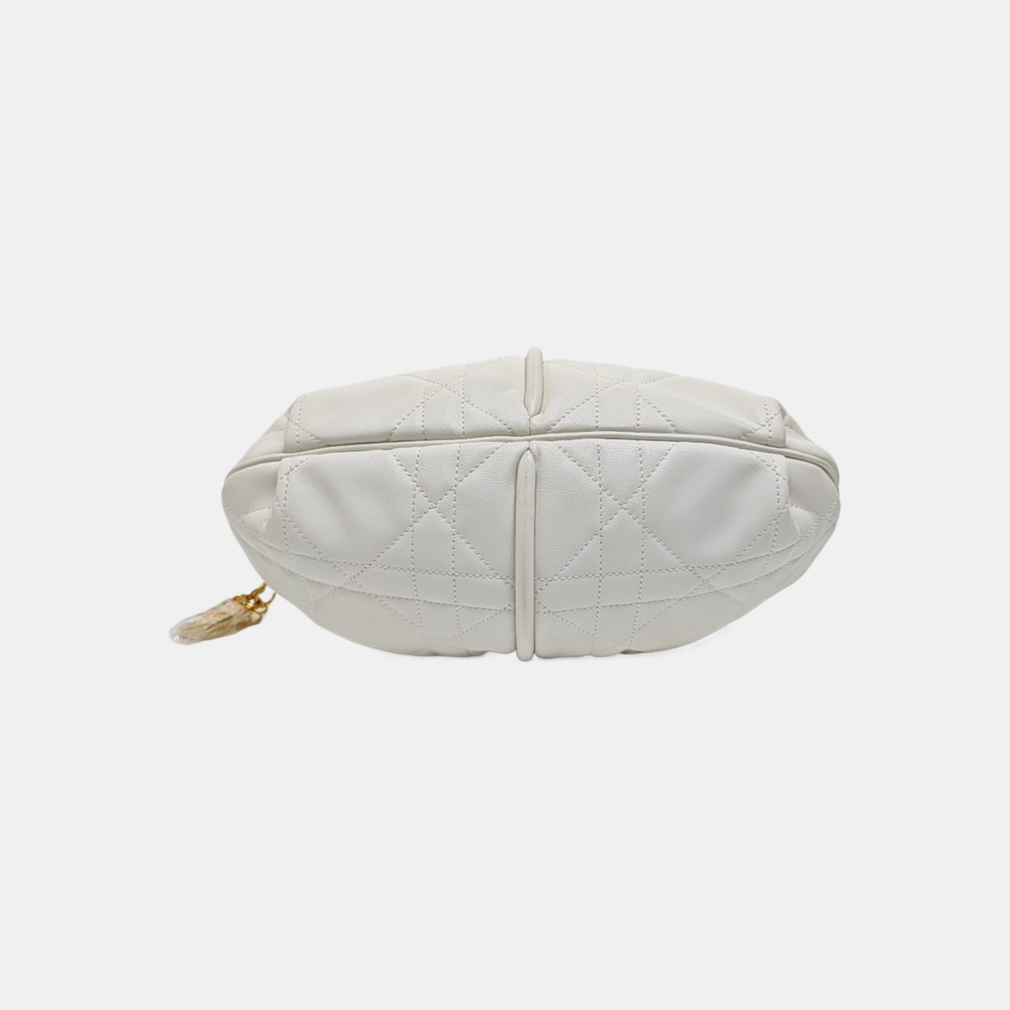 Cannage Calfskin Shoulder Bag White