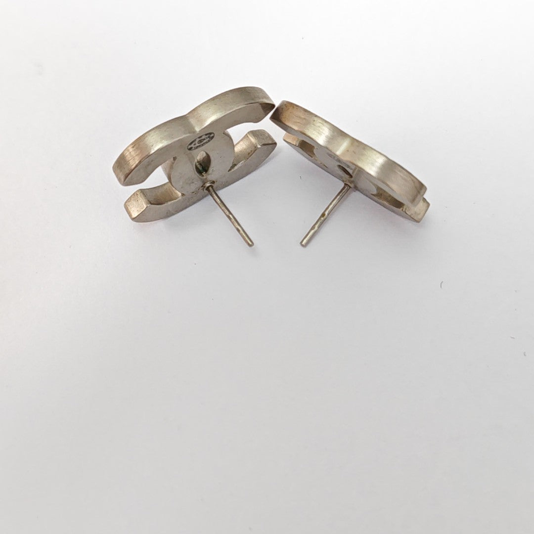 CC Logo Metal Blue Stud Earrings