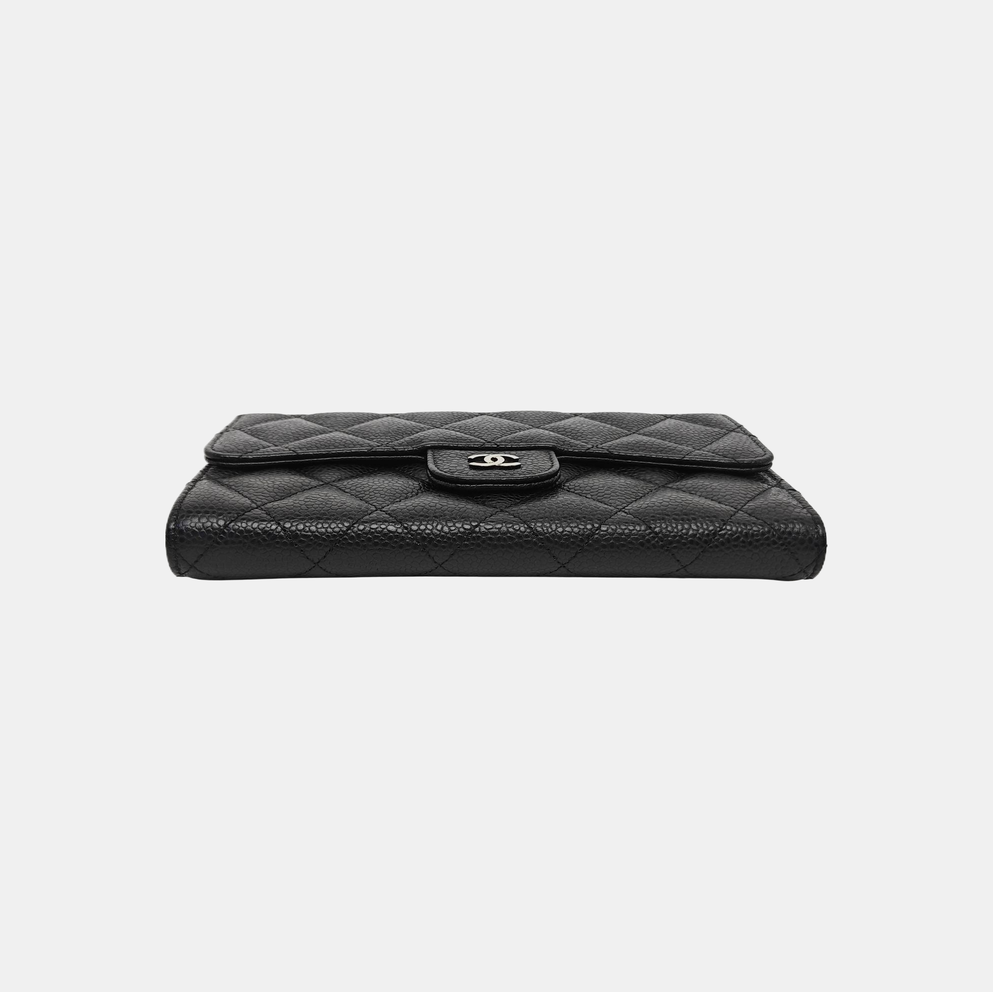CLASSIC FLAP Mini Quilted Grained Calfskin Black Wallet