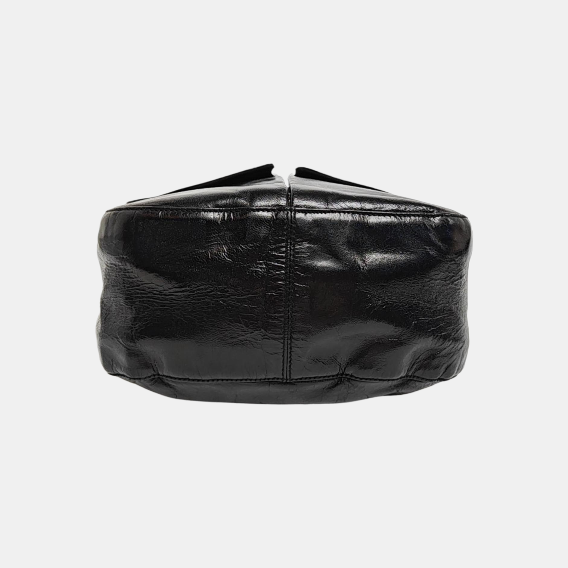 Patent Leather Top Handle Bag Black