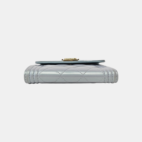 BOY CHANEL Quilted Patent Leather Blue Wallet