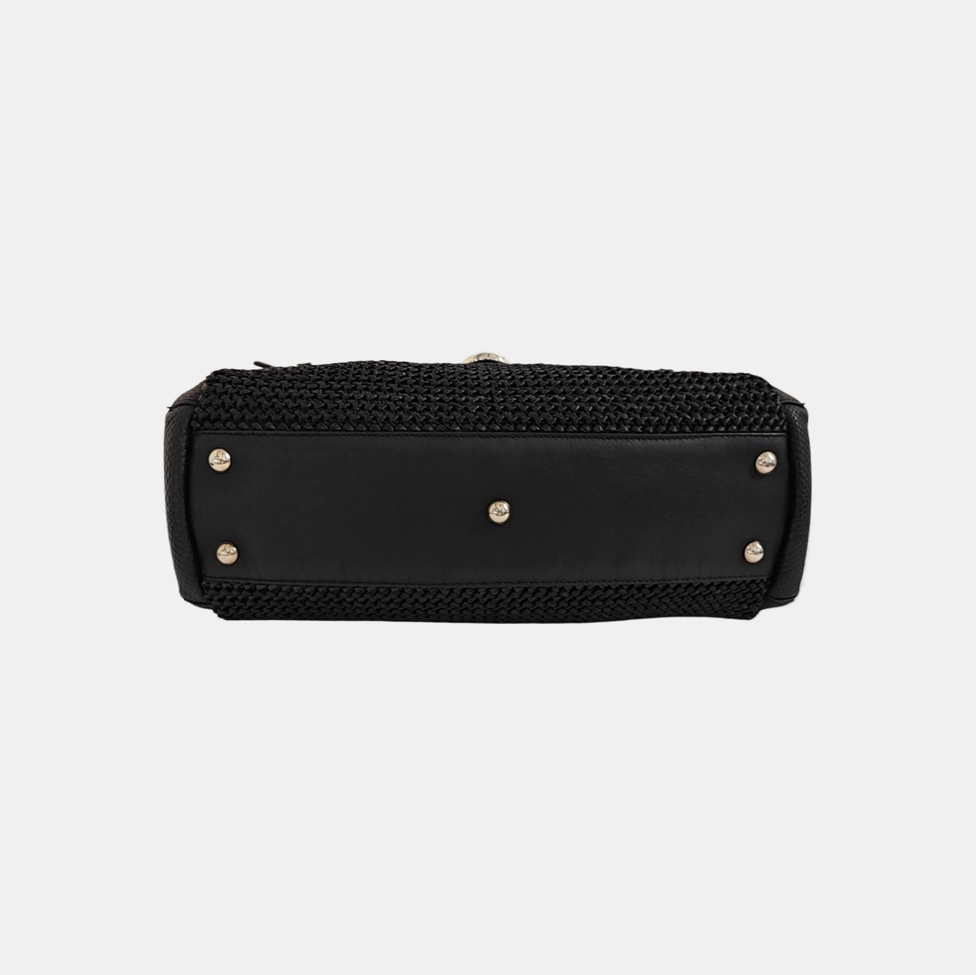 Straw Top Handle Bag Black