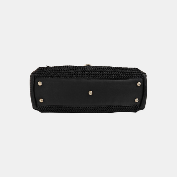 Straw Top Handle Bag Black