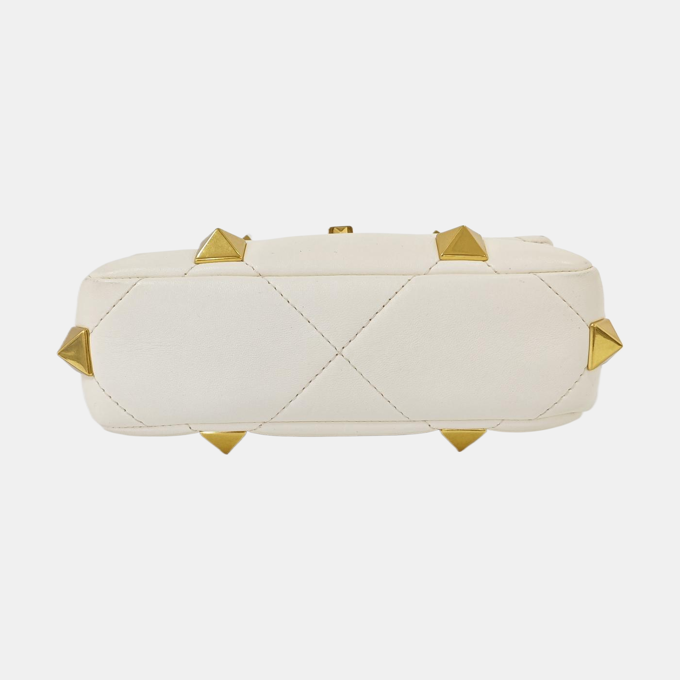 Roman Stud Small Quilted Lambskin White