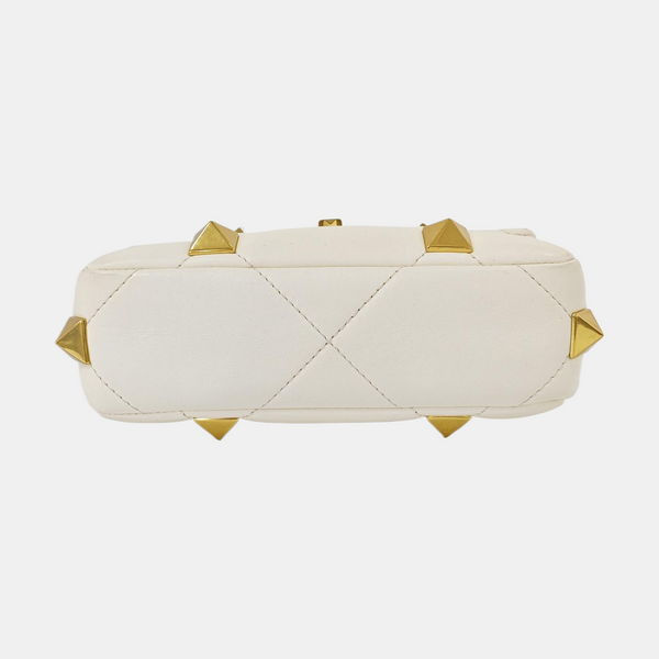 Roman Stud Small Quilted Lambskin White