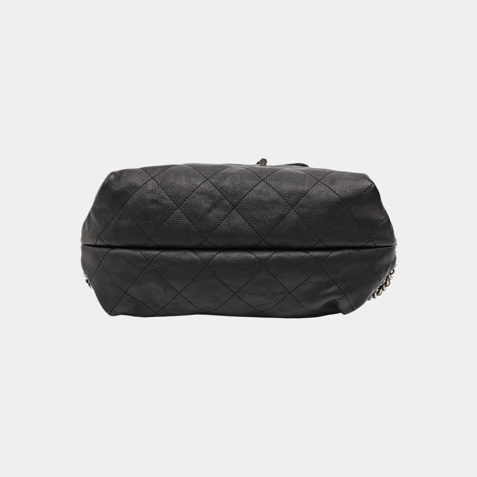 Quilted Grained Calfskin Backpack Black