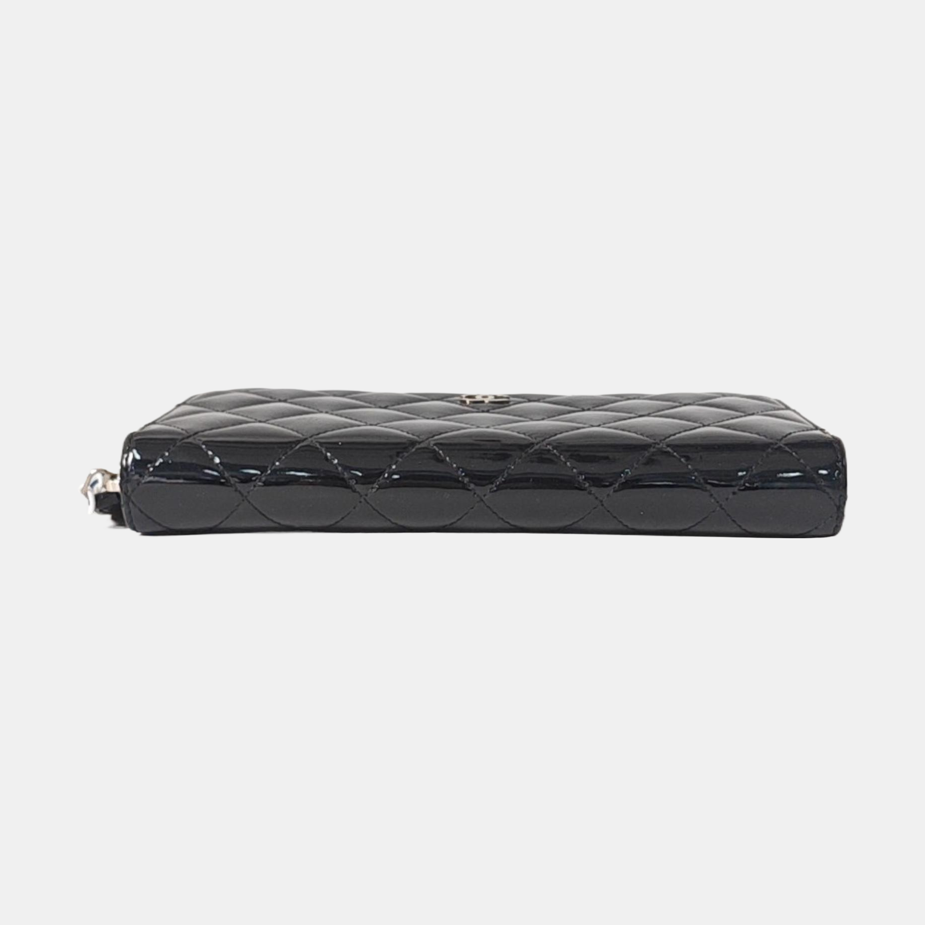 Quilted Patent Leather Wallet Black