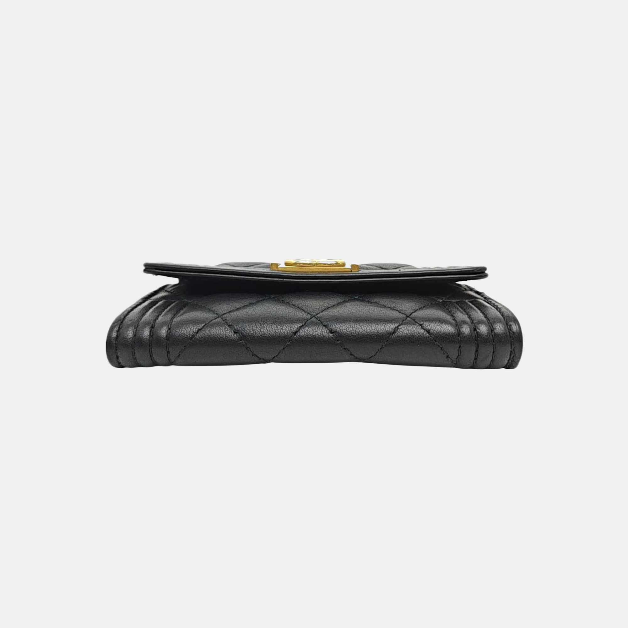 BOY CHANEL Quilted Calfskin Black Card Holder