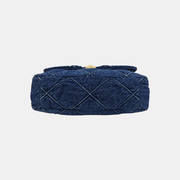 CHANEL 19 Maxi Quilted Denim Blue