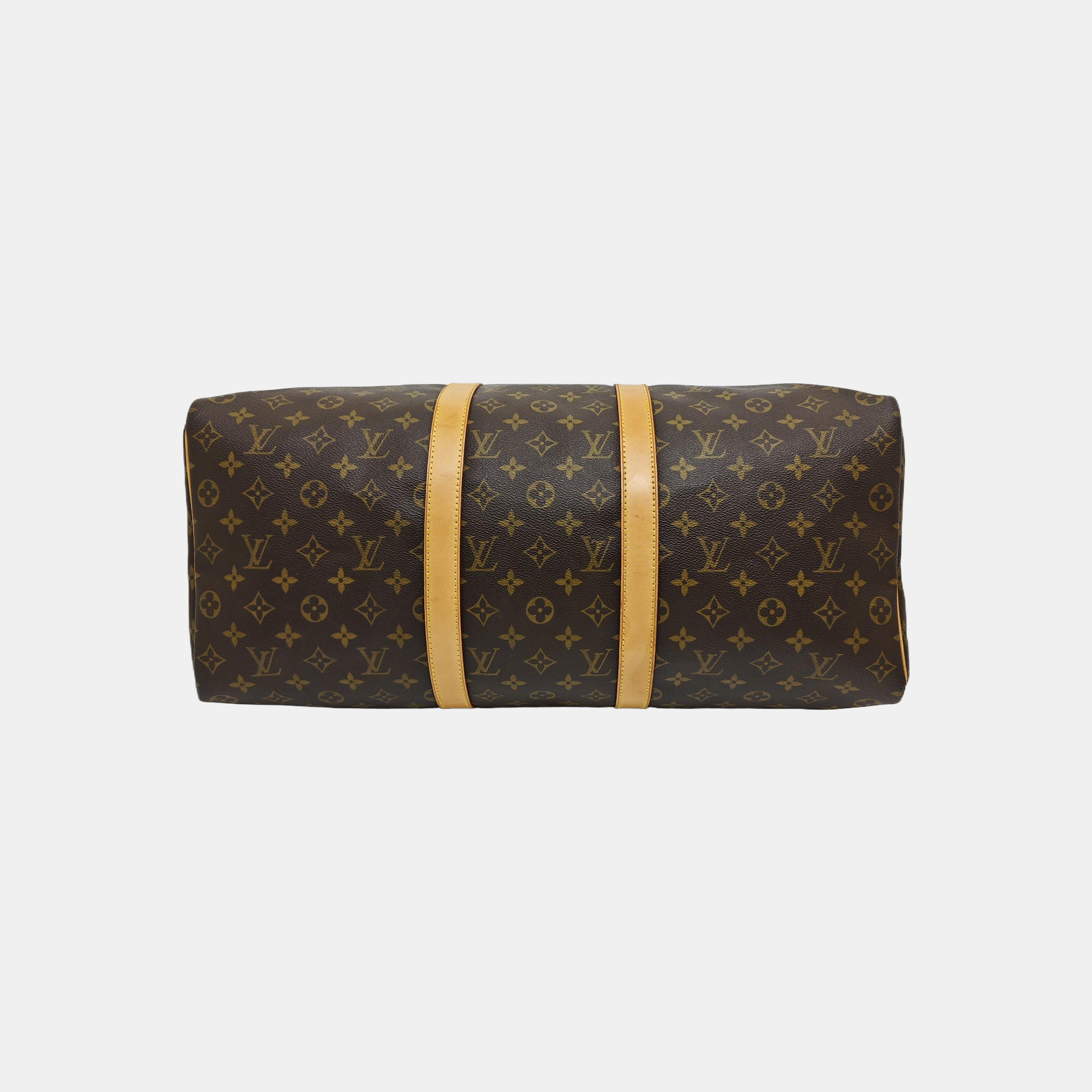 KEEPALL 50 Monogram Coated Canvas Brown