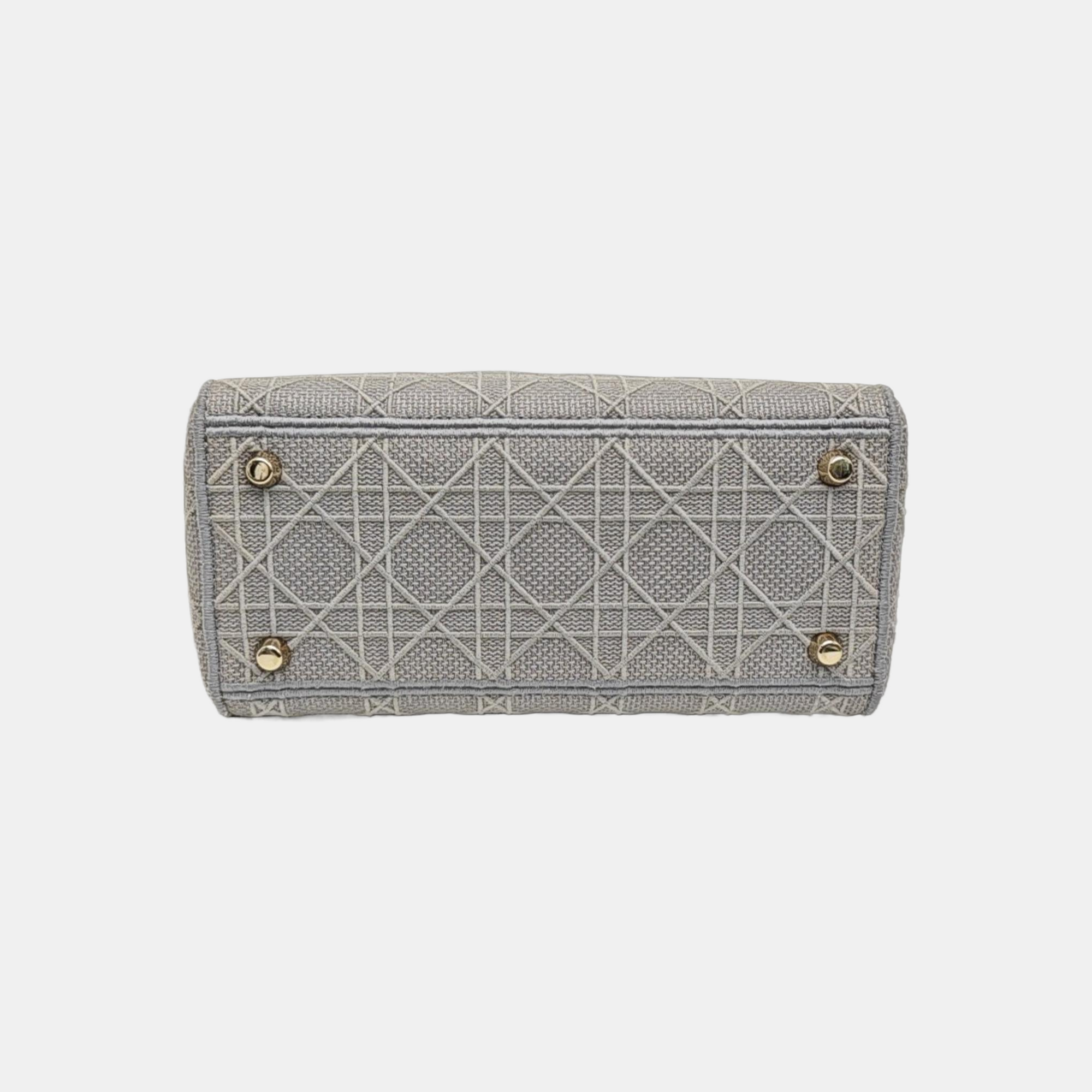 Lady D-Lite Medium Cannage Canvas Gray