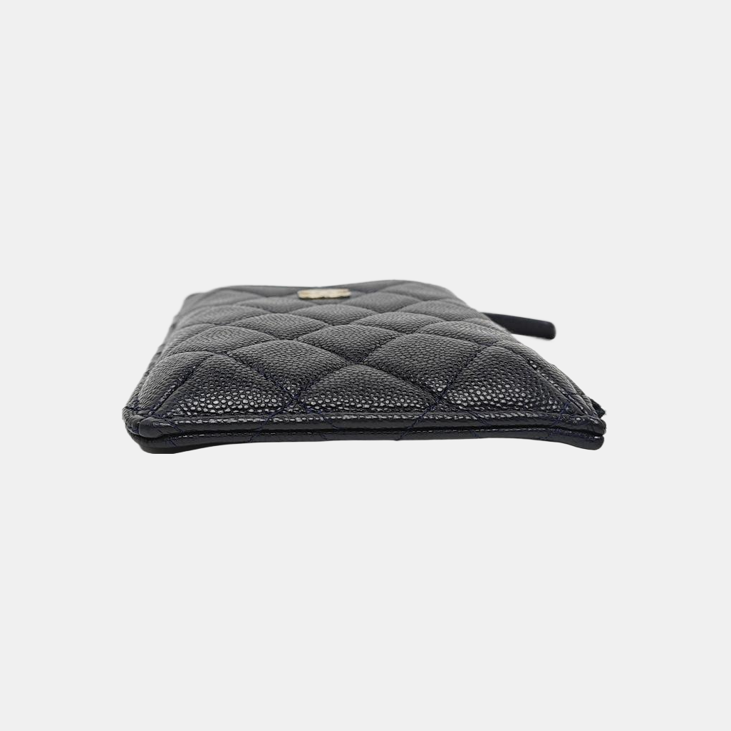 Quilted Grained Calfskin Card Holder Blue