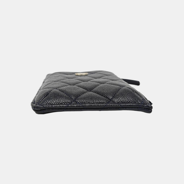 Quilted Grained Calfskin Card Holder Blue