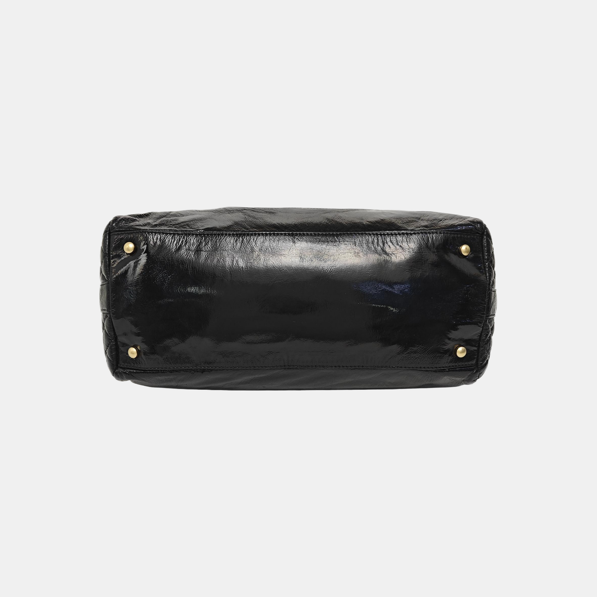 Quilted Patent Leather Top Handle Bag Black