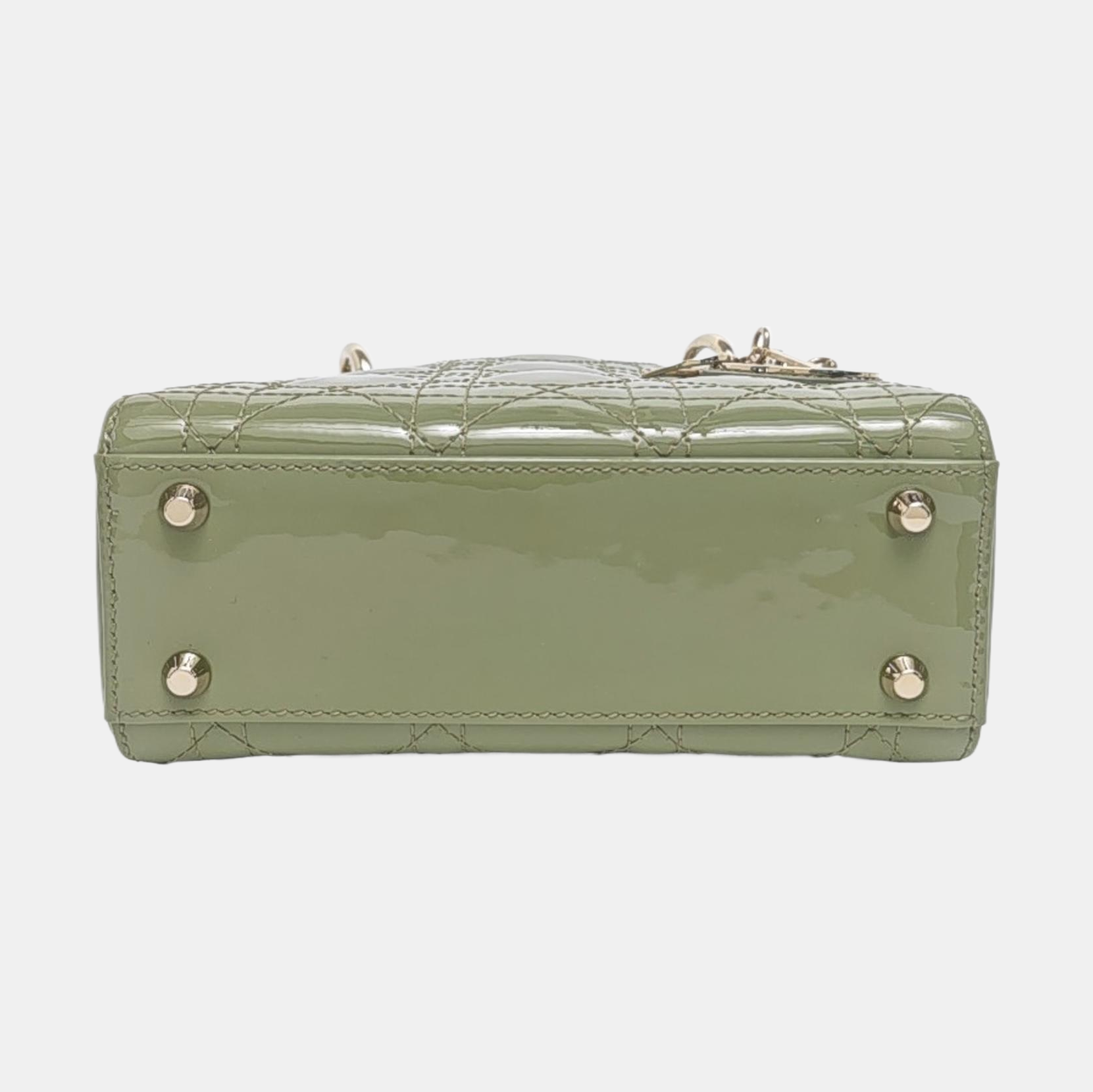 Authenticated pre-owned  Lady Dior Mini Quilted Patent Calfskin Green - Tote Bag at Looply