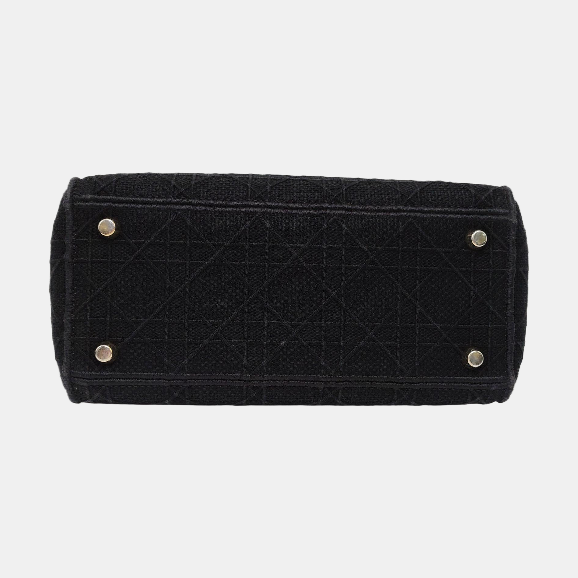 Authenticated pre-owned  Lady D-Lite Medium Cannage Canvas Black - Shoulder Bag at Looply